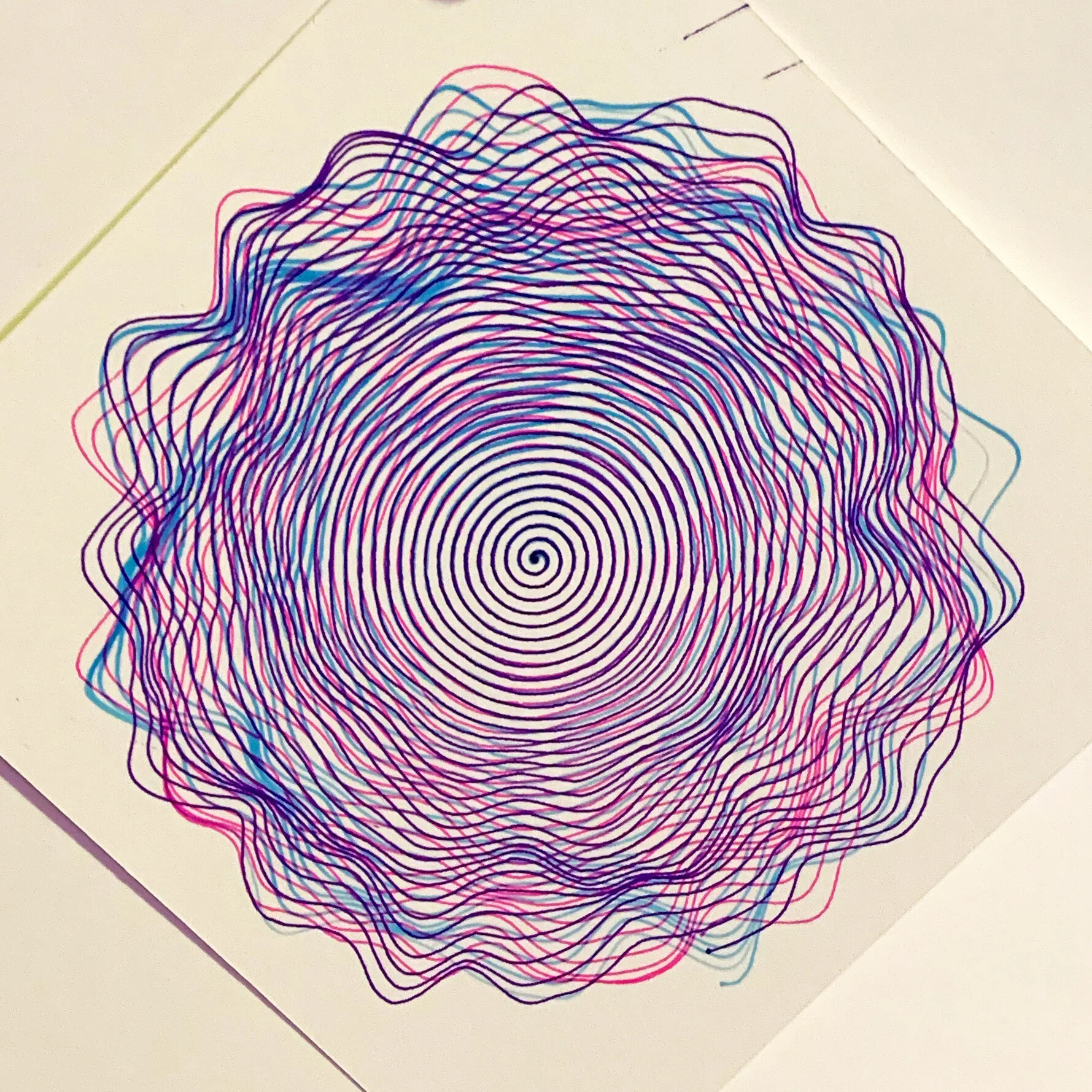The first attempt came out best. The color combinations add to the optical illusion of depth.