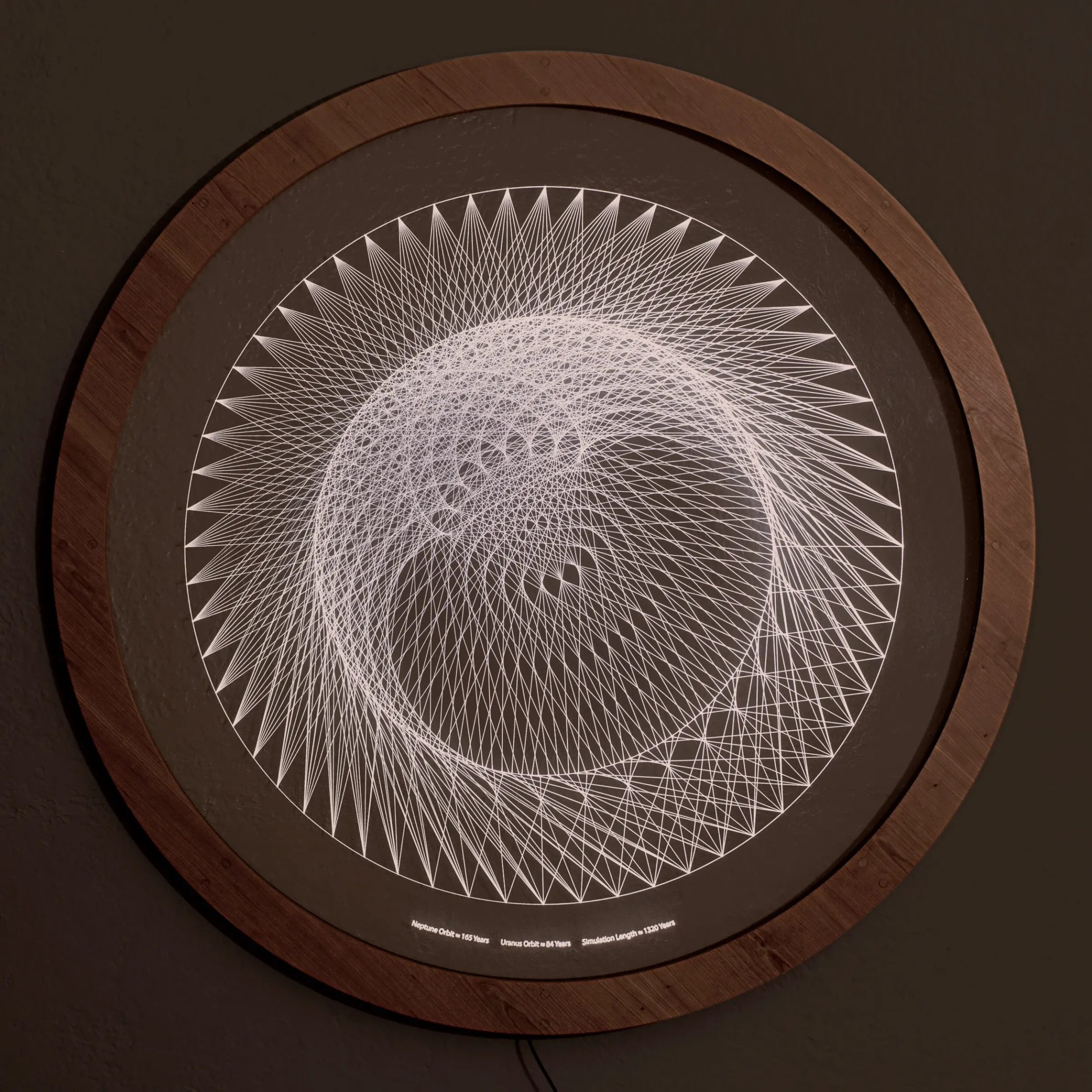 Neptun - Uranus 8:  2019 - 46x46 inches - Acrylic, Cherry Wood, LED Strip